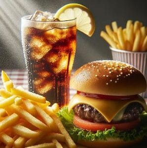 Veg Surprise Burger + French Fries + Paneer Popcorn + Coke